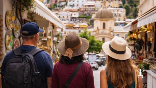 Passeggiata tra i vicoli di Positano verso il mare della Costiera Amalfitana, ideale per coppie e momenti romantici in Campania